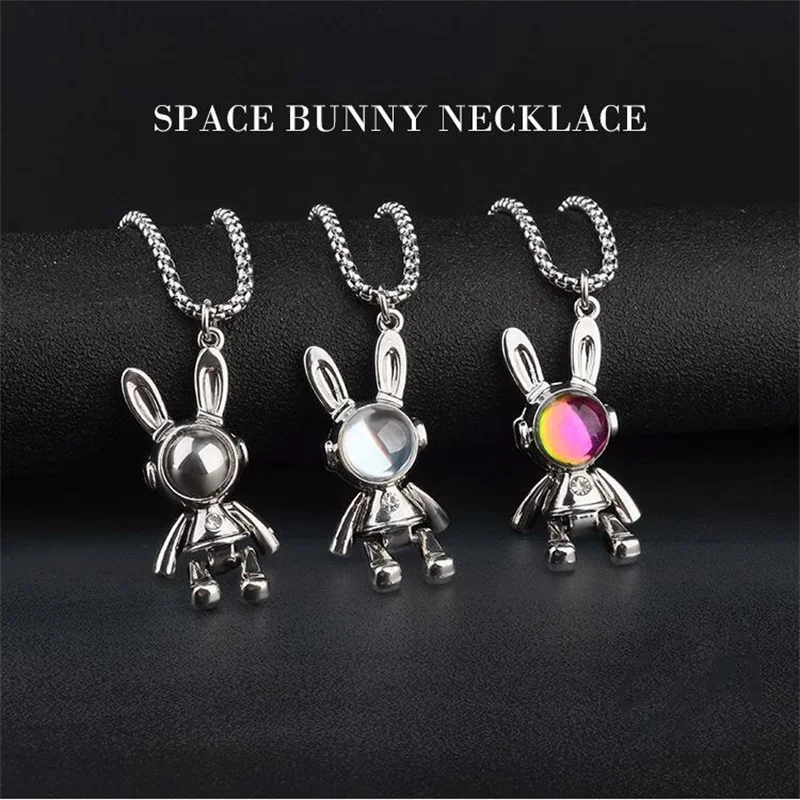 

New Actionable Space Rabbit Stainless Steel Necklace Woman Men Versatile Fashion Rabbit Sweater Chain Long Necklace