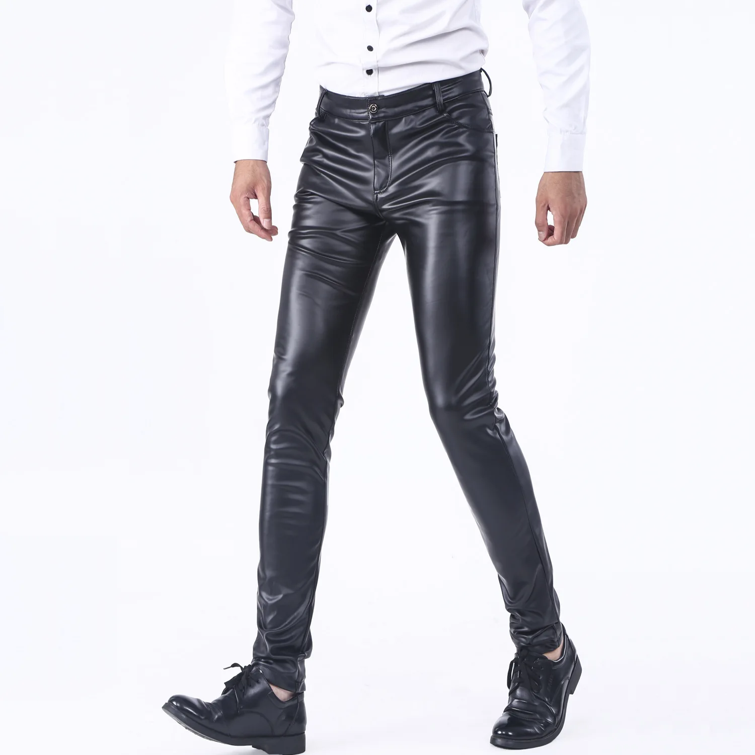 

Breathable Men Pants Trousers Autumn Fleece Leather Pants Motorcycle Leather Pants Pencil Pants Pockets Skinny