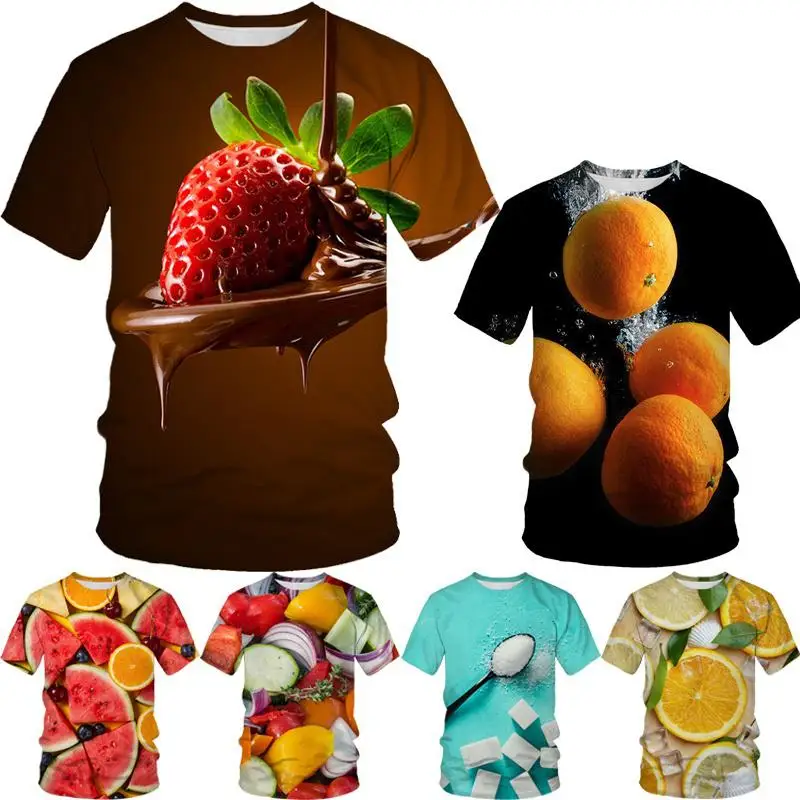 

Nieuwe Zomer Mannen En Vrouwen 3dt Shirts Aardbei Watermeloen Oranje Spoof Fun Realistische Voedsel Sport Ademend Licht Top