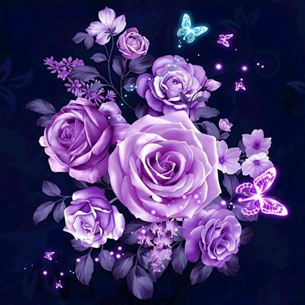 

2022 New 5D Diamond Painting Colorful Painting Purple Rose Cross Embroidery Kit Diamond Mosaic Embroidery Decorative Crafts