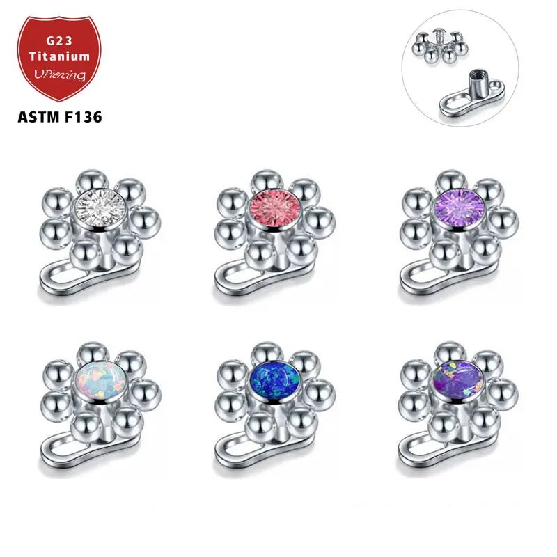 

ASTM F136 Titanium Flower Gem Germal Dermal Anchor Nose Piercing Ring Ear Jewelry For Women