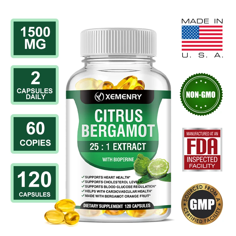 

Citrus Bergamot Supplement 25:1 Helps Cholesterol Levels and Overall Healthy Heart Health in Men and Women Premium Formula