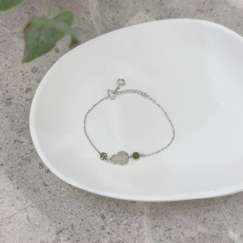 S925 Sterling Silver Popular Natural White Green Hotan Jade Gourd Shaped Bracelet Temperament Mother's Day Valentine's Day Gift images - 6