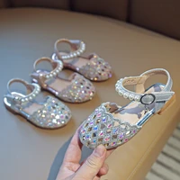 girls cut outs sandals 2022 elegant summer kids children bling rhinestones rubber beach princess sandal baby flat shoes toddler