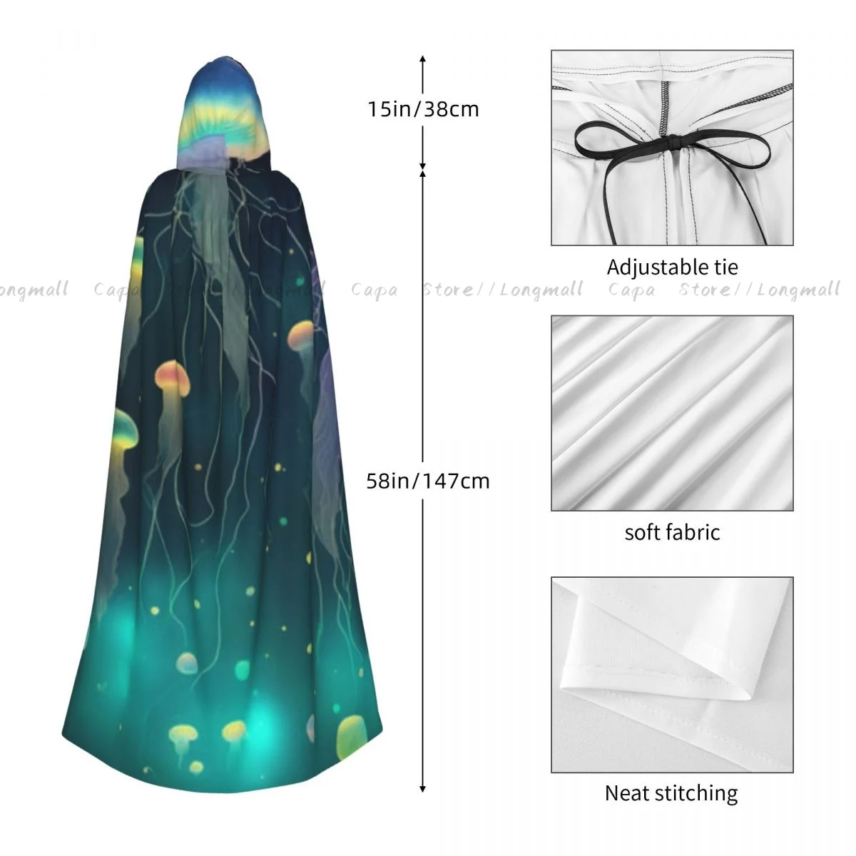 Неоновый красочный плащ в виде медузы с капюшоном карнавальный костюм на