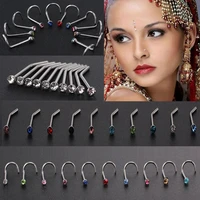 10pcspack new charming surgical steel jewelry crystal screw stud body piercing nose ring nostril hoop