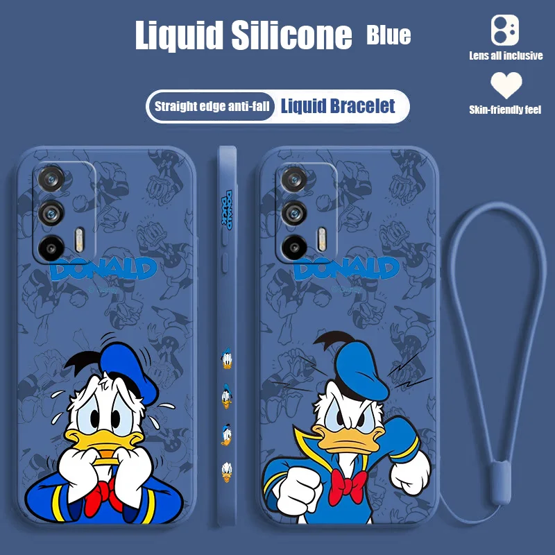 

Disney Donald Duck For Realme Narzo 50A 50i 30 10 V23 Q5i Q5 GT2 GT Neo 3T C21Y XT X2 Pro Liquid Left Rope Funda Cover
