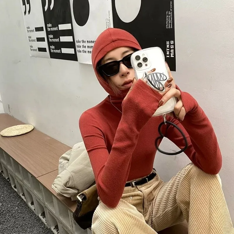 Однотонный джемпер с длинным рукавом и капюшоном женская новая модная