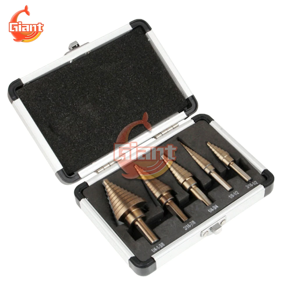 

5PCS Step Drill Bit Set HSS Cobalt Multiple Hole With Aluminum Case Metal Drilling Tool for Wood Step Cone Drill