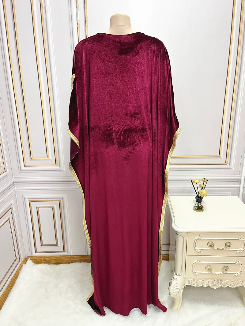 2023 Summer Autumn Muslim Fashion Women Half Sleeve O-neck Velvet Sequined Party Wedding Long Abaya Muslim Dresses Abaya Dress