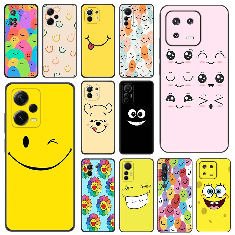 

Cartoon Face Cute Black Anti-Drop Phone Case For Redmi Note 12 Pro 11 11S 11Prime 11E 11T 11SE 10 Lite 10S A1 Plus 10C Cover