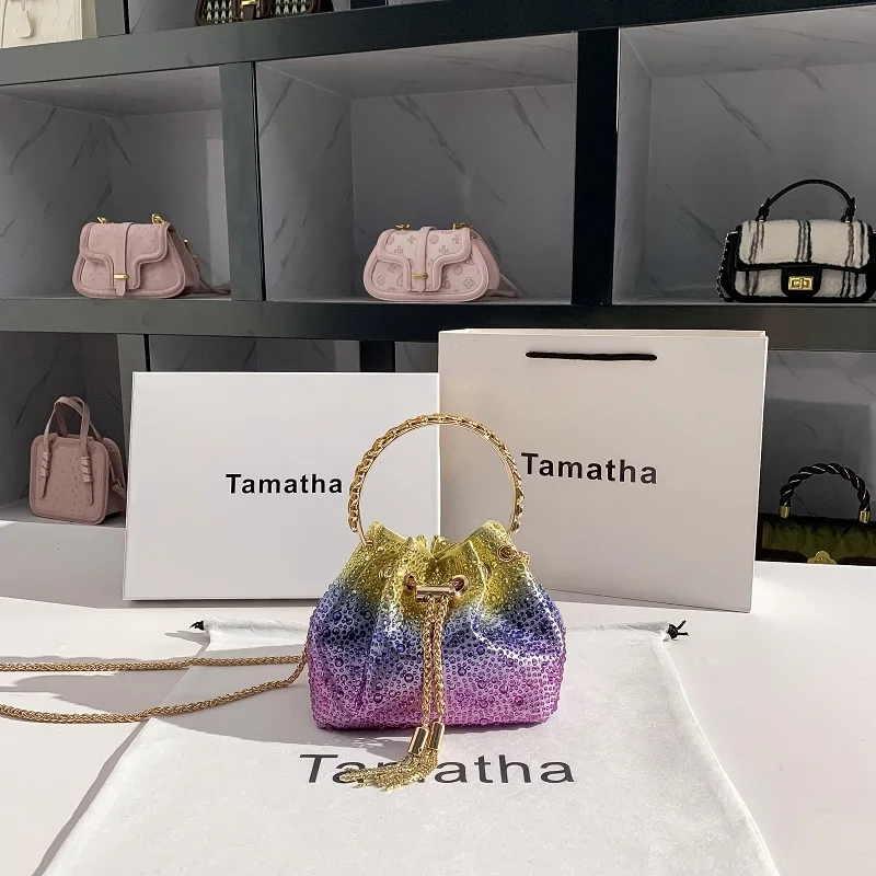 Роскошная блестящая сумка-ведро с блестками и бриллиантами вечерняя сумка