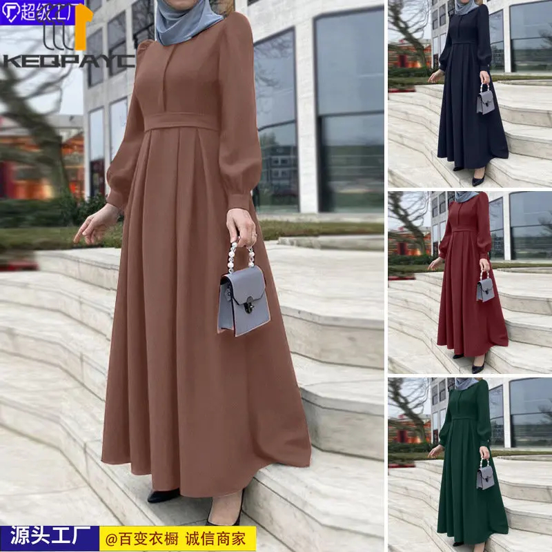 New 2023 Muslim Women Dubai Abaya Long Dress Kaftan Islam Arab Casual Solid Maxi Dresses Robe Middle East Ramadan Eid Clothing