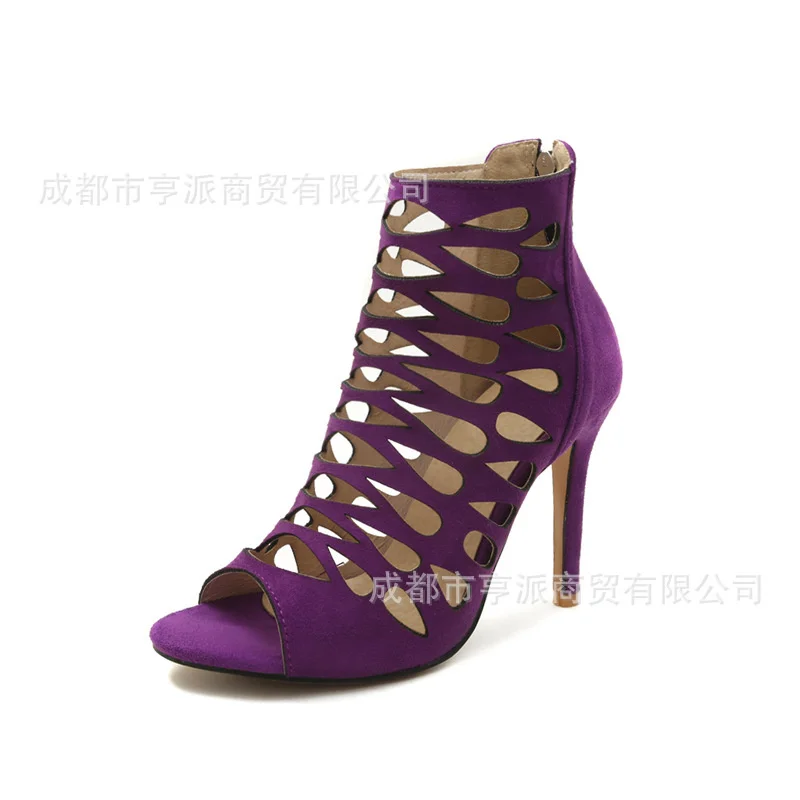 Large 40 - 46 Hollow Fishbill Women's High Heel Sandals Round Head Thin Heel Solid Women's Shoes
