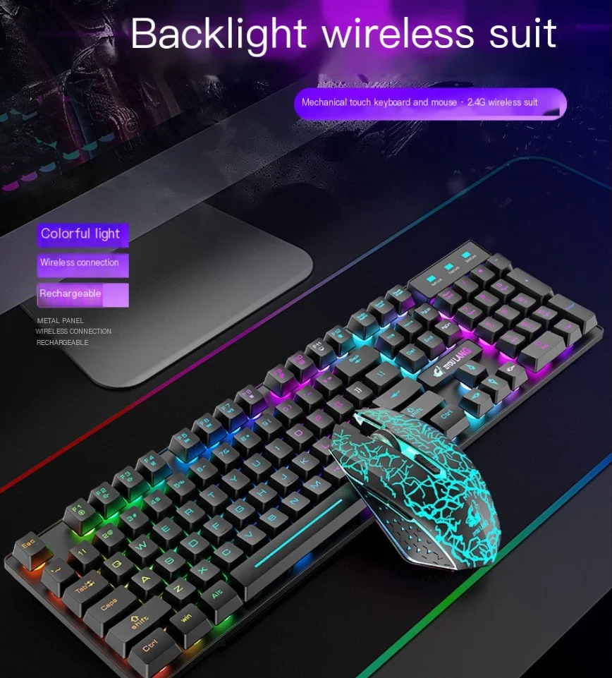 

simple keyboard charging gamer Wireless Keyboard Mouse Suit for Gaming laptop Light Emitted Cross-border android keyboard