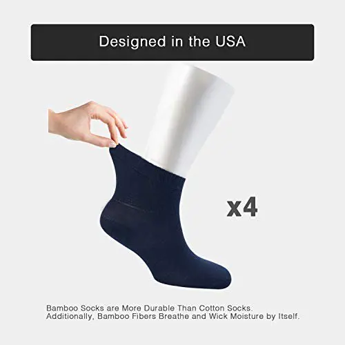 HMCN Diabetic Socks Women Loose Diabetic Ankle Socks Bamboo Socks For Women`s Seamless Toe and Non-binding Top, 4 Pairs Diabetic