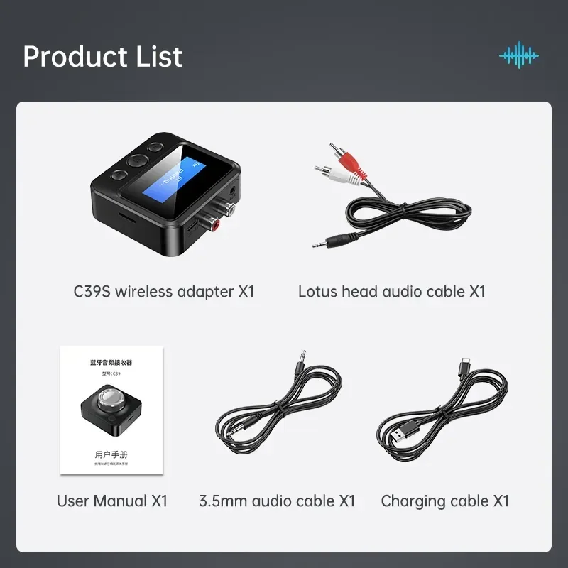 

5.0 Audio Receiver Transmitter 3.5mm AUX Jack RCA USB Dongle Stereo LCD + SD Wireless Adapter For Car TV PC Headphone