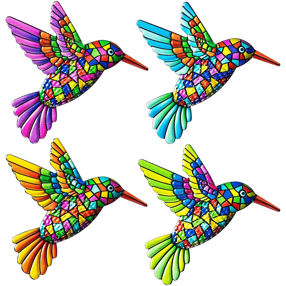 

4Pcs Metal Hummingbird Wall Decor Art Wall Hanging Handmade Bird Sculpture Decor Garden Colorful Bird Ornaments Gift for Indoor