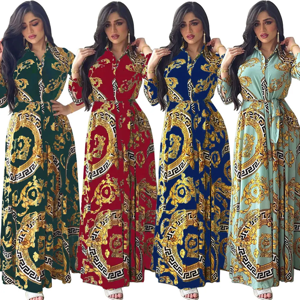 

Весеннее мусульманское женское платье, кафтан морокан с длинным рукавом, турецкий Дубай, принт, абайя, мусульманская одежда, элегантное пла...