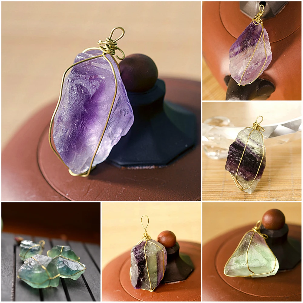 

3-3.5CM Quartz Crystal Stone Natural Gem Stone Unpolished Colorful Fluorite Pendant Point Healing Hexagonal Wand Stone