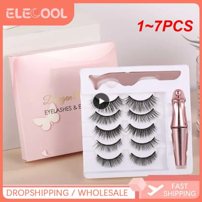 1~7PCS Magnetic Eyelashes Lash Extensions Waterproof Magnet Eyeliner Long Lasting Natural Magnetic Lashes False Make Up Set