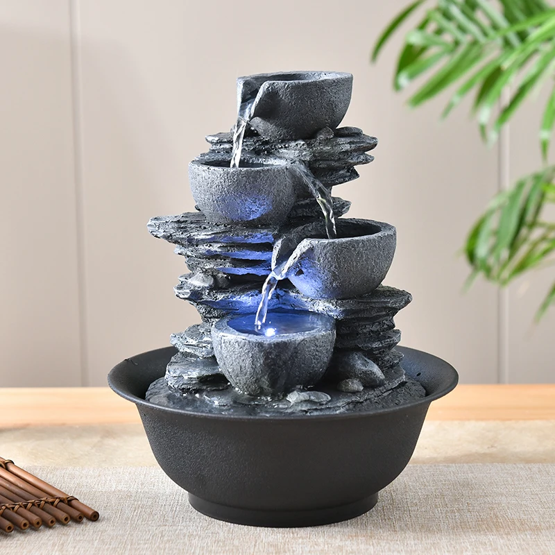 

Indoor Electric Tabletop Fountain with LED Lights - Decorative Tiered Rock and Waterfall Design - Quiet and Soothing Water Sound