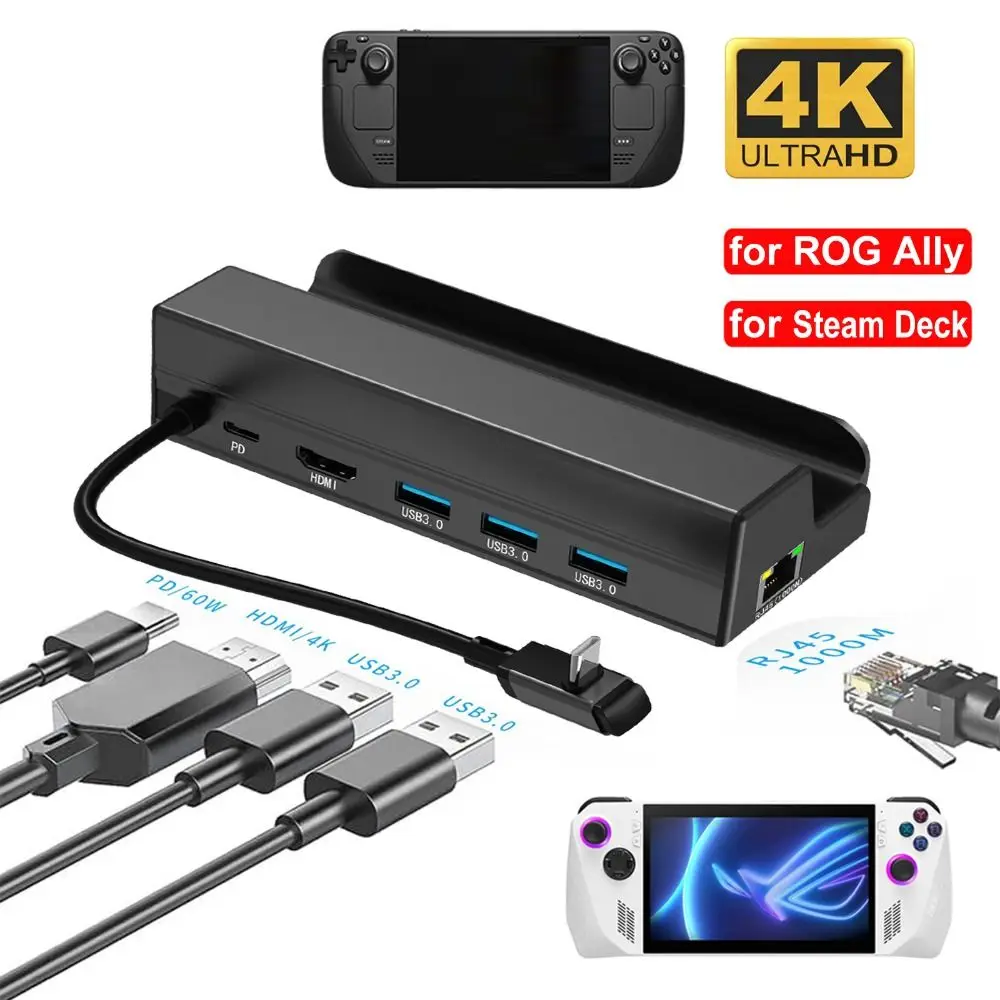 

4K 60 Гц карманная консоль с подставкой USB 3,0 PD зарядка Type-C концентратор из алюминиевого сплава 6 в 1 для Asus ROG Ally/Steam Deck