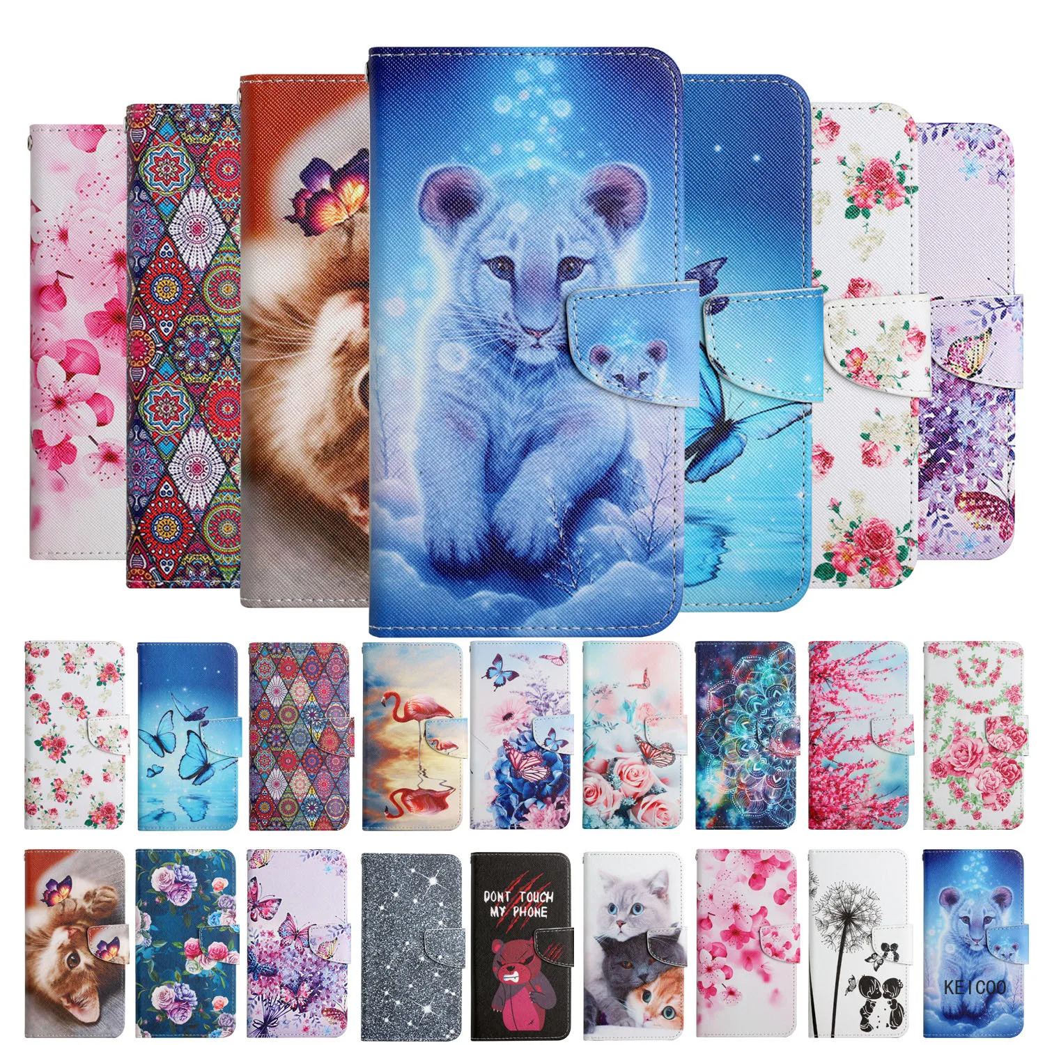 

Case for Nokia 2.4 3.4 5.4 Printed Colored Cat Butterfly Flower Phone Convenient Phone Holder Full Body Protective Shell