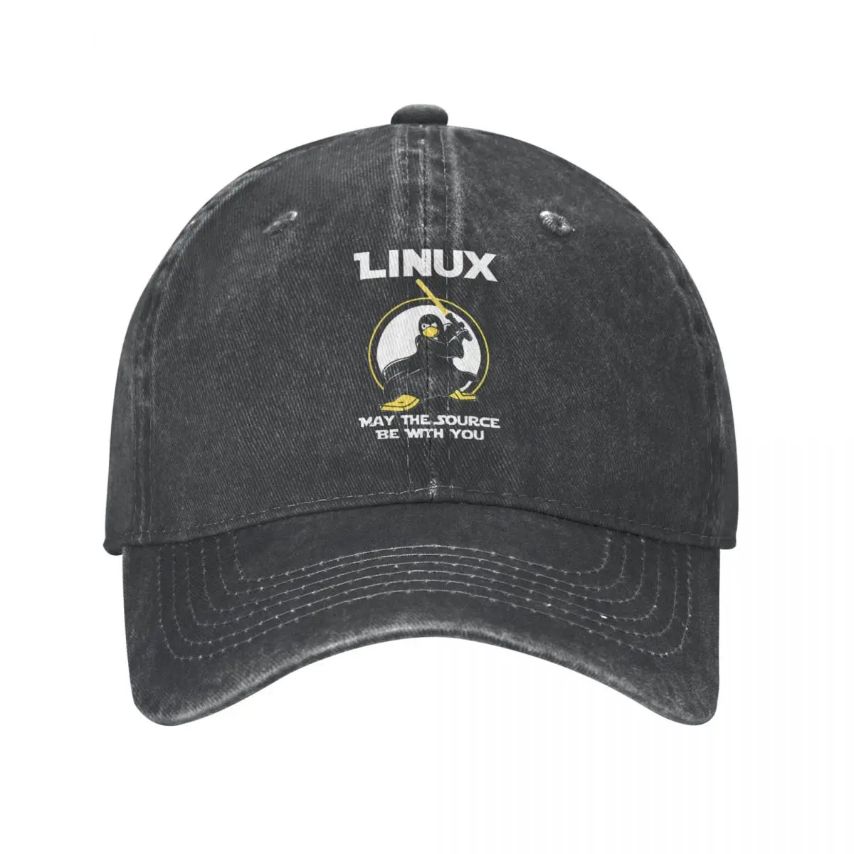 

Linux May The Source Be With You Baseball Cap Penguin Programmer Developer Programming Coding Nerd Distressed Snapback Cap