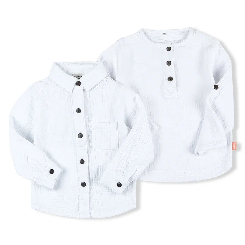 

2024 Spring Autumn Cotton and Linen Kids Blouse Boys Girls White Shirts Long Sleeve Comfortable Tops Tee Children's Clothing