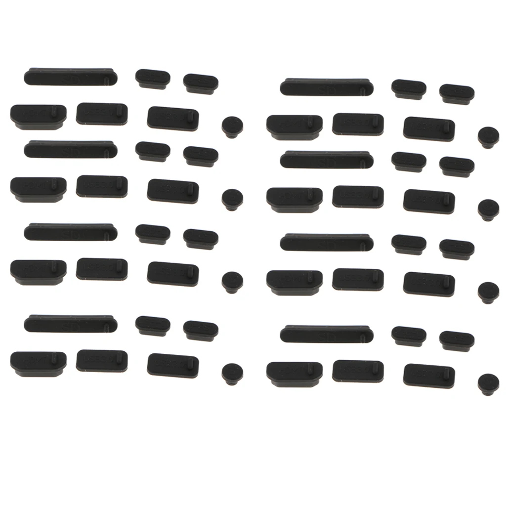 

56x Anti Dust Plugs for Air Laptop Notebooks | USB3.0 Audio HDMI SD USB-C Silicone Dust Plug Set Black