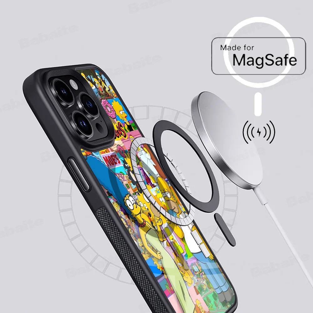 Cartoon Homer S-Simpson Phone Case Magnetic For IPhone 16 14 13 12 11 15 Pro Max Plus Magsafe Wireless Charge Cover
