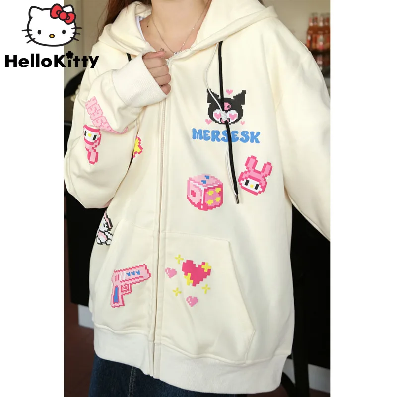 

Sanrio Kuromi New Clothes Y2k Zipper Coat Cardigan Top Hooded Korean Versatile Sweatshirts Women Fashion Hoodies Female Clothing