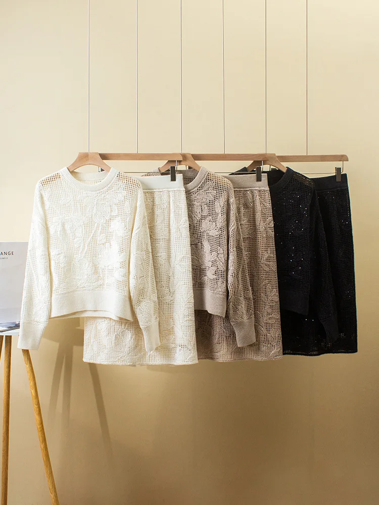 Женский комплект новинка 2024 осенне-зимний повседневный пуловер из 100% кашемира с