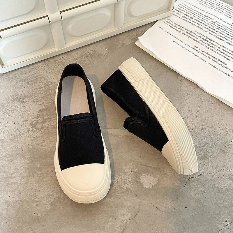 Парусиновые туфли для женщин Черная Женская обувь без застежек низкая Новое