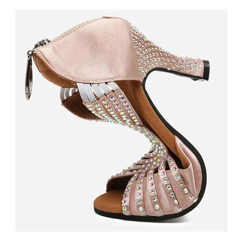 Women Latin Dance Shoes Salsa Tango Ballroom Dancing Shoes Fish Pink 8cm Soft Sole Practice Black Woman's Girl's Heels Sandals