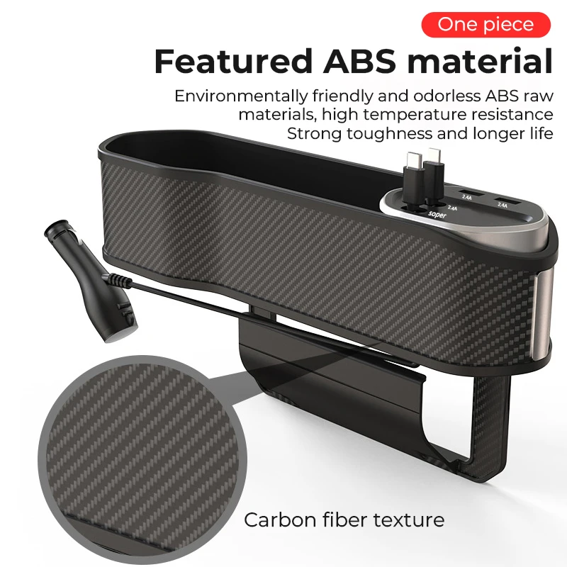

Universal Car Seat Gap Storage Box With Super Fast Charge Organizer Seat Crevice Filler Box Wireless Charging Car Accessories