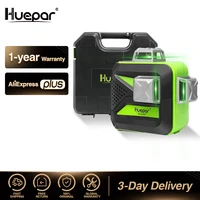 Huepar 12 Lines 3D Cross Line Laser Level Self-Leveling 360 Vertical & Horizontal Green Beam with Hard Carry Case Laser Tool Kit