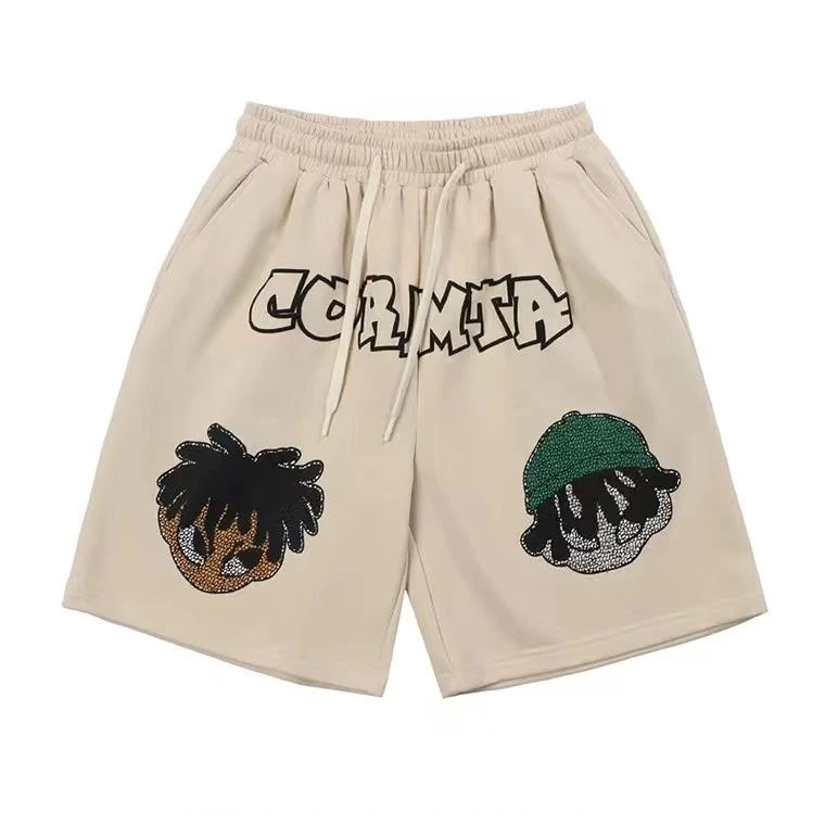 

American Street Retro Cartoon Printed Five-point Shorts Summer High Street Hip-hop Sports Pants Straight Casual Couple Men Pants