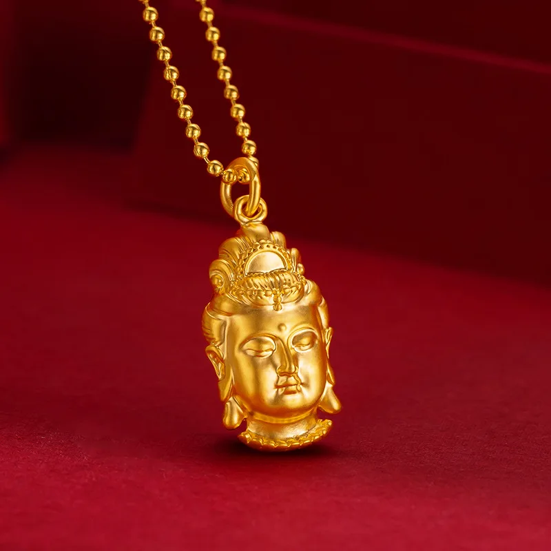 

Golden Classic Guanyin Pendant Vietnam Sand Gold Pure Copper Plating Real Gold Imitation 24k Golden Guanyin Necklace