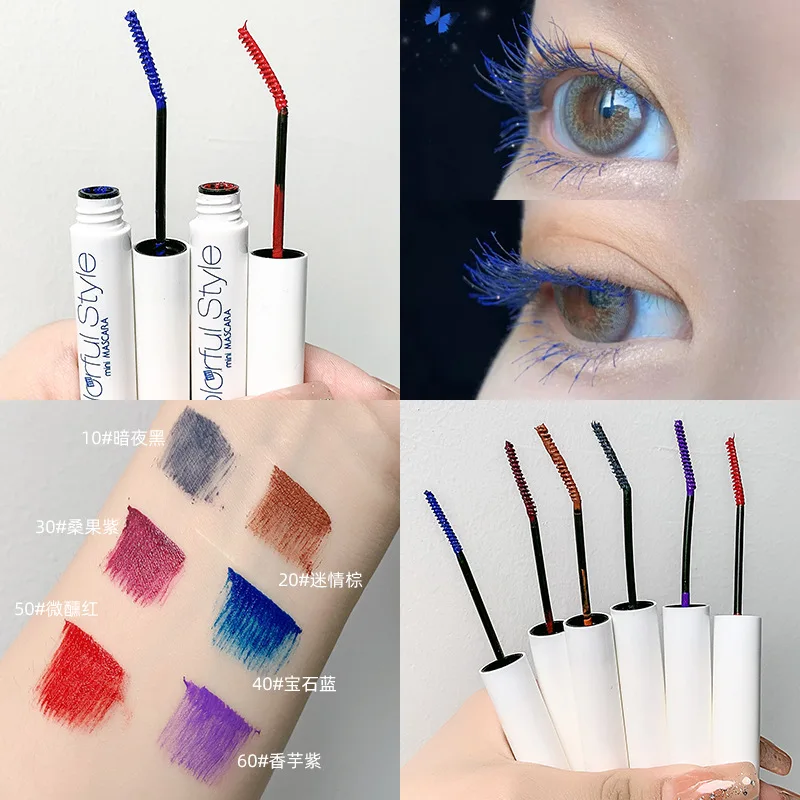 

Korean Curled Skinny Black Blue Colorful Waterproof Eye Lash Curling Thick Lengthening Volume Silk Fiber Eyelash Makeup Mascara