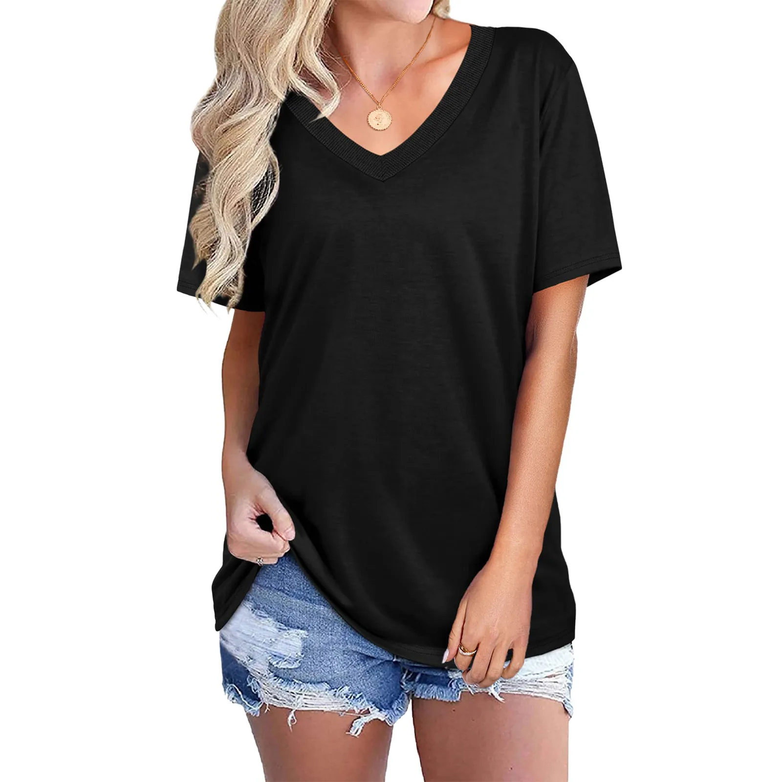 

New T Shirt Women Casual Summer T Shirts V Neck Loose Short Sleeve Tee Tops Tunic T-shirt Camiseta Femenina Женская Одежда