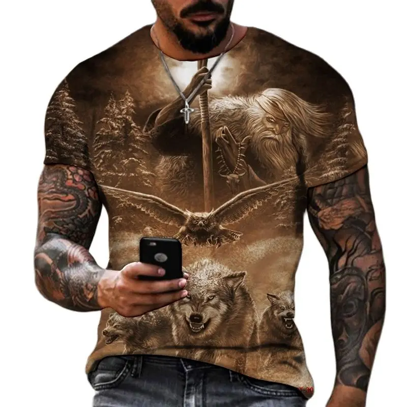 

Men's 3D Short Sleeved T-shirt, Oversized Shirt in Black and White Design, Lion, Wrestling, Beast, Wolf, Lion, Summer Novelty