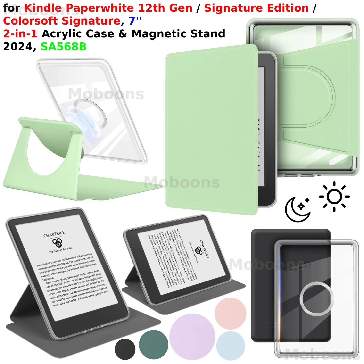 Фото Для Kindle Paperwhite 12-го поколения Case Colorsoft Signature Edition 7 дюймов 2024 360 °   Поворотная магнитная съемная подставка 2-в-1 SA568B №1