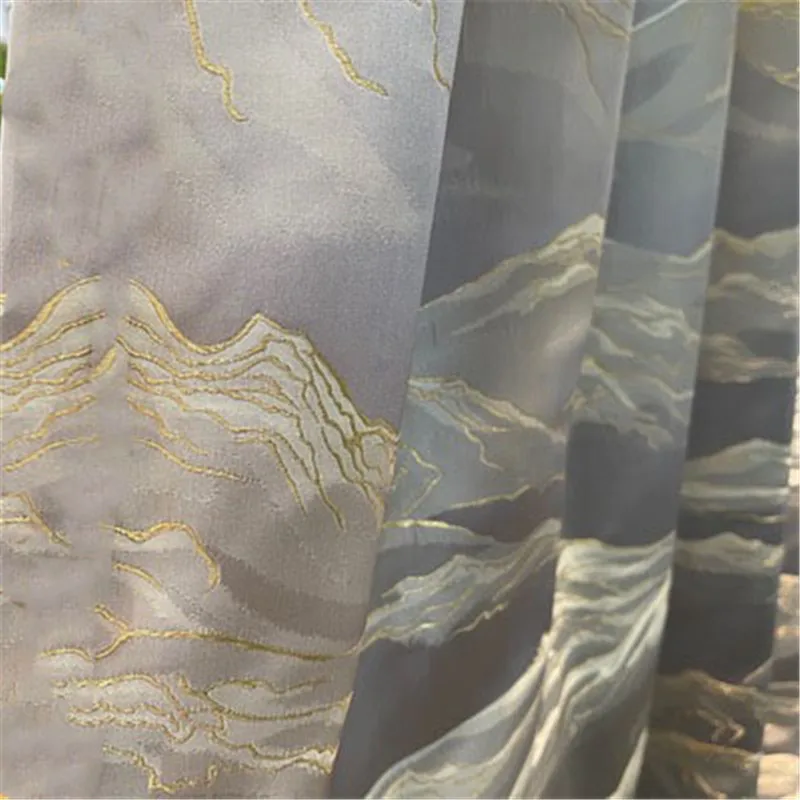 

Chinese Style Gold Thread Embroidery Landscape Curtain For Living Dining Room Luxury High Precision Jacquard Curtain For Bedroom