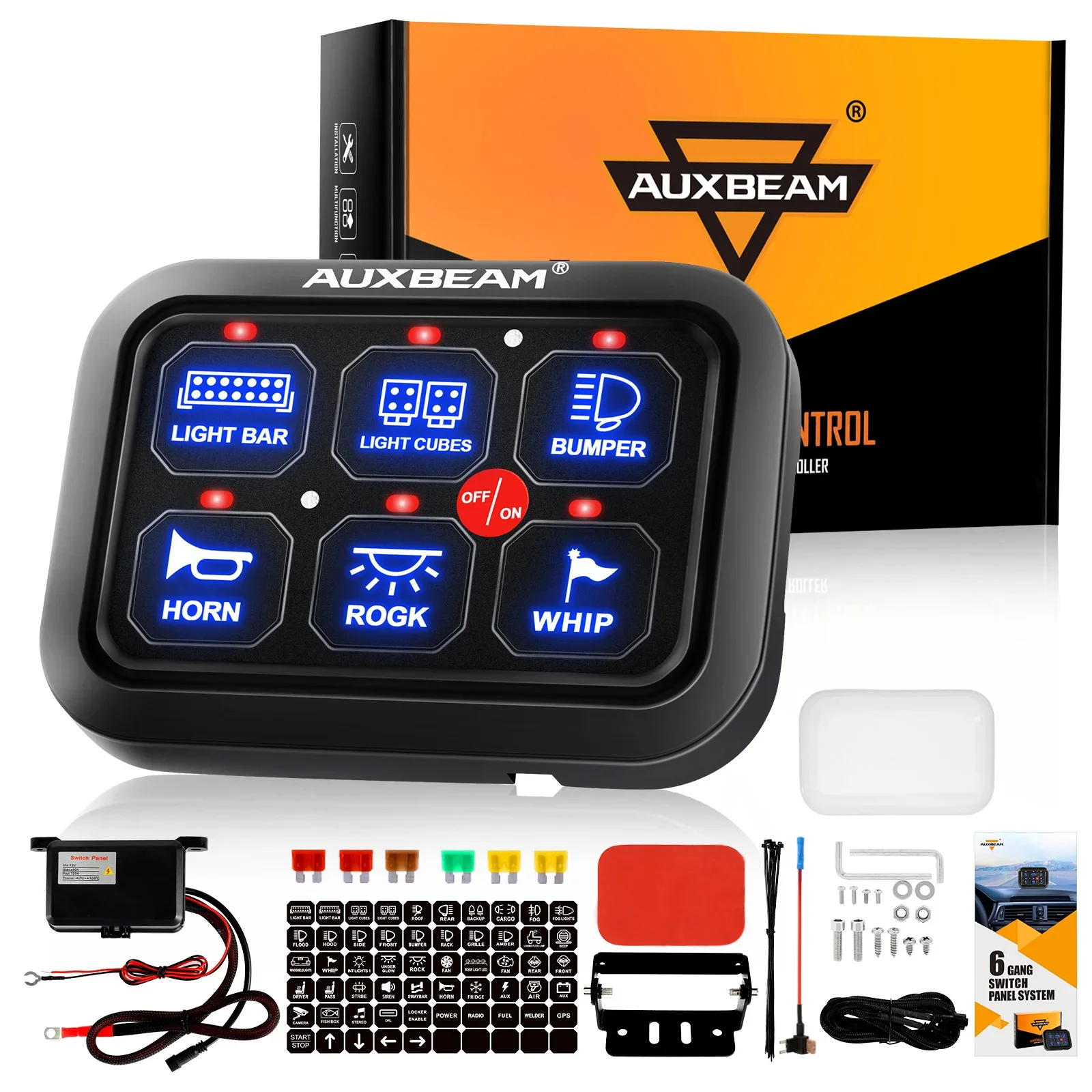 

AUXBEAM 6/8 Gangs светодиодная панель переключателей, система реле включения-выключения, универсальная световая электронная релейная система для грузовика, каравана, лодки