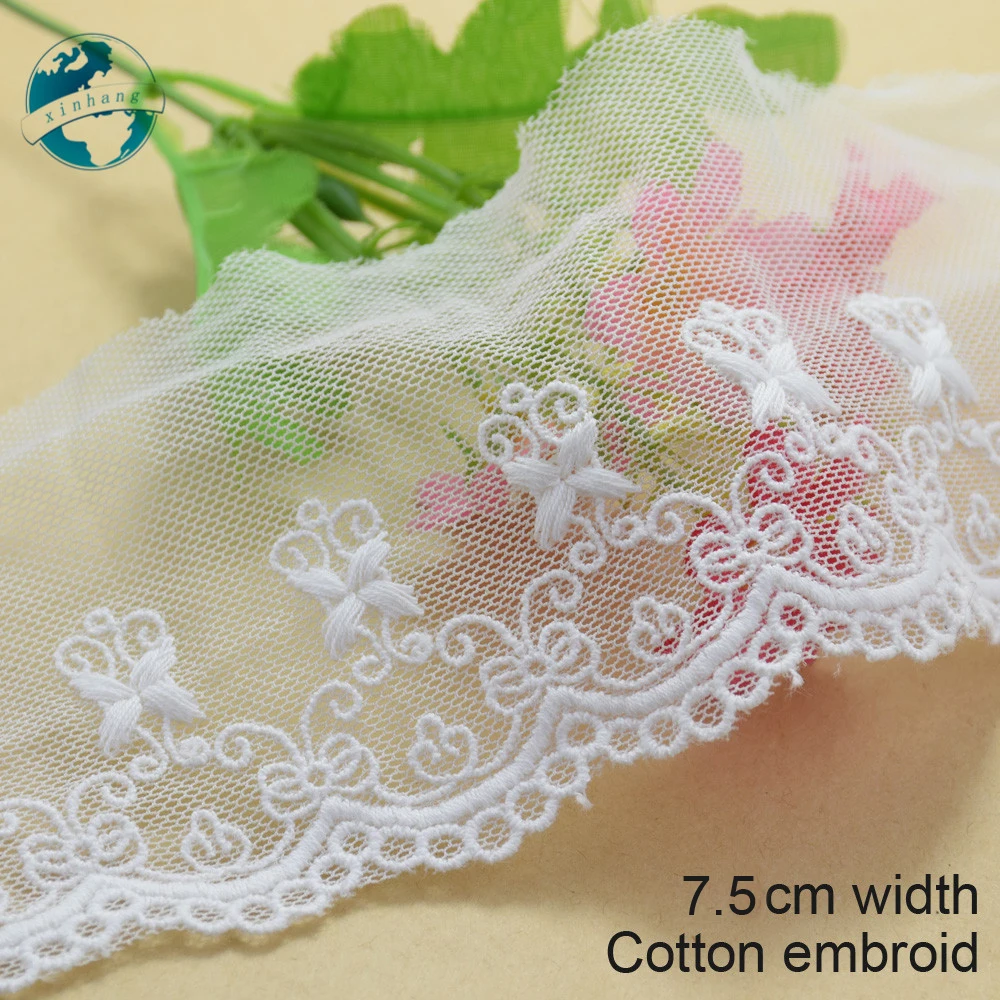 

10yards 7.5cm Width White Embroidery Lace Sewing Ribbon Guipure Trim Fabric Warp DIY Garment Wedding Curtain Accessories #1788