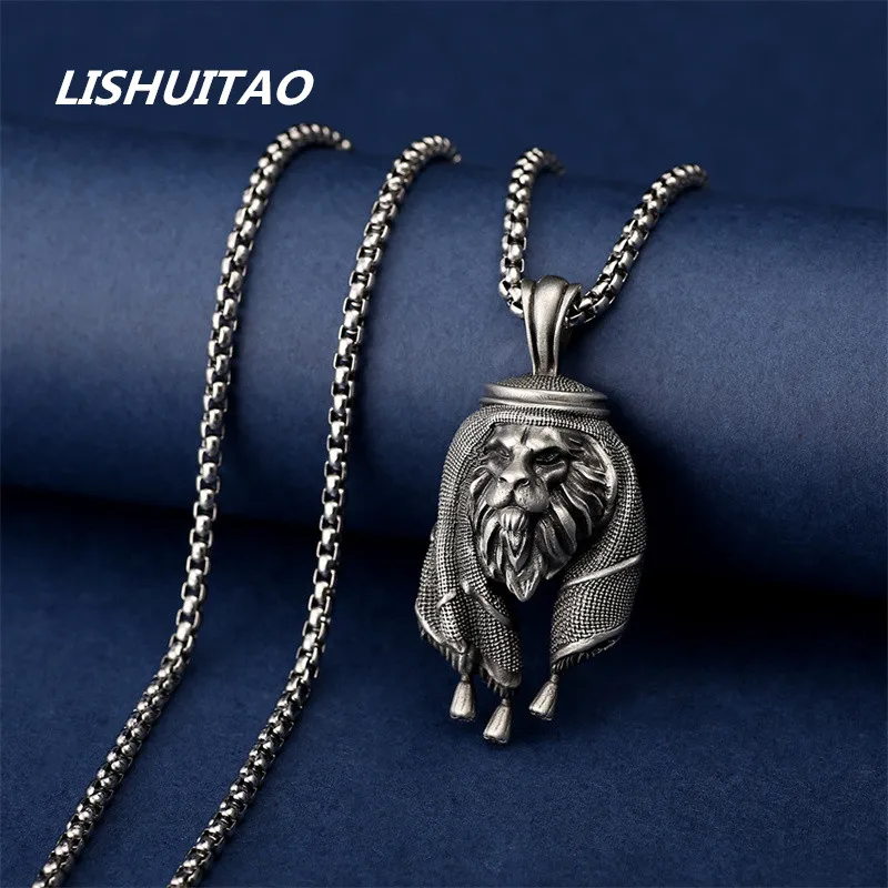 

Fine Craft Arabian Head Scarf Male Lion Pendant Male Fashion Personality Hip Hop Necklace Jewelry Punk Style