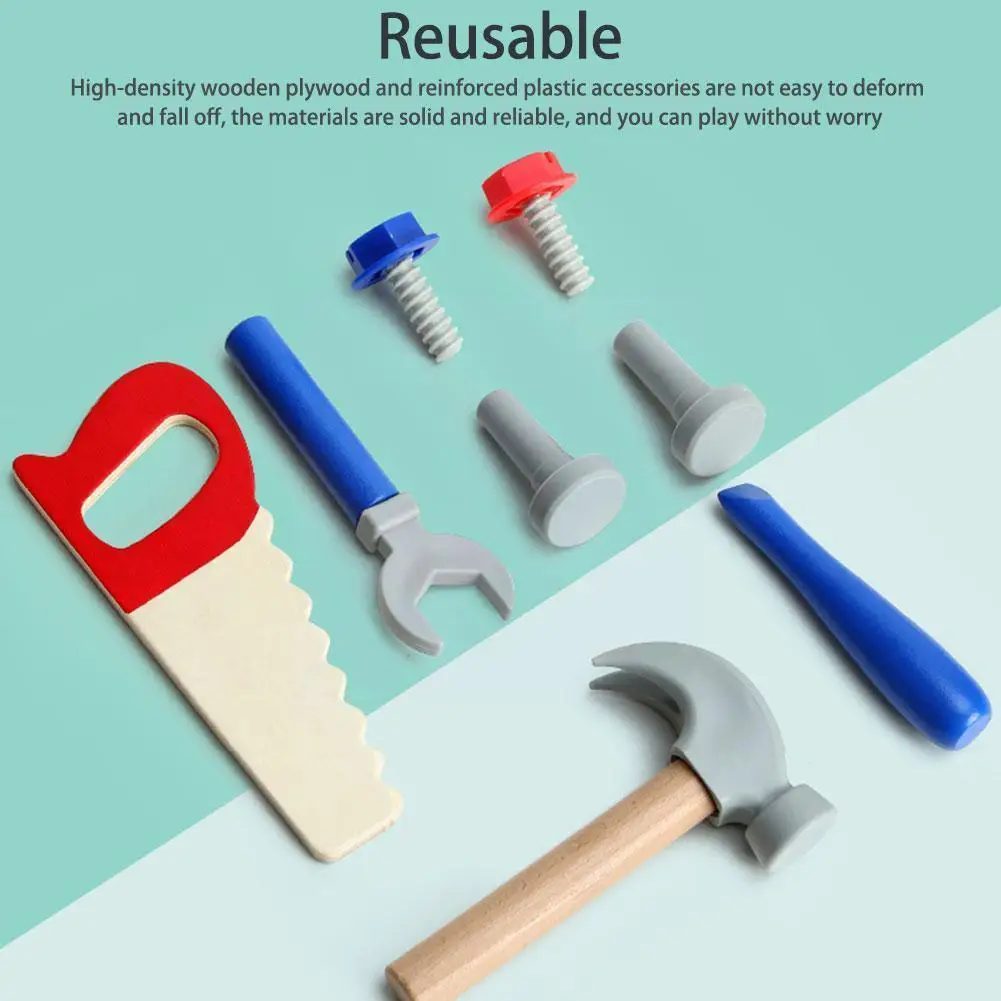 

Children Simulation Wooden Tool Bench Simulation Toolbox Nut Disassembly Toy Screw Table Maintenance Combination DIY Tool O3P5
