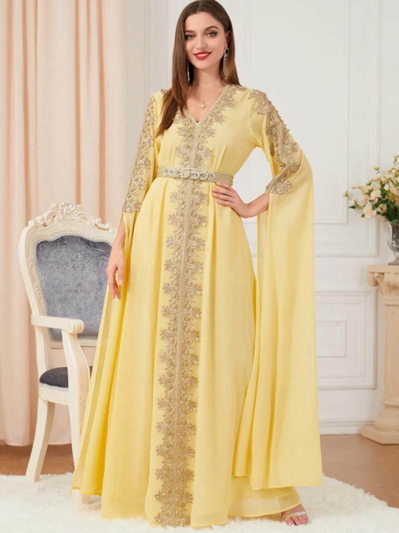 Elegant Autumn Morocco Party Dress Muslim Women Abaya Long Sleeve Abayas Dubai Turkey Islam Kaftan Robe Longue Vestidos Largos